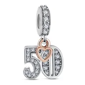 Wisiorki - Zawieszka SREBRO 925 Charms koralik do PANDORA Urodziny Cyfra 50 - miniaturka - grafika 1