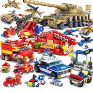 Klocki - Zestaw klocków klocki pojazdy policja straż pożarną bodowlane militarne 20x - miniaturka - grafika 1