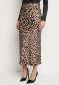 Spódnice - Brązowa Spódnica w Panterkę z Wysokim Stanem i Gumką w Pasie Dimimas - miniaturka - grafika 1