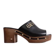 Klapki i japonki damskie - Czarne klapki na słupku skórzane KARINO - Karino - miniaturka - grafika 1