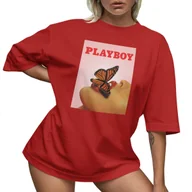 Koszulki i topy damskie - T-SHIRT OVERSIZE LU��NA KOSZULKA PLAYBOY MOTYL USTA NADRUK XXXL SUKIENKA - miniaturka - grafika 1