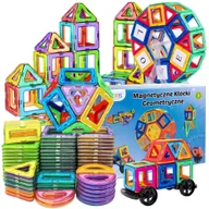 Klocki - Klocki Magnetyczne 120 elementów 3D Duże Konstrukcyjne - Magnetic Tiles Koło młyńskie, pojazdy Zestaw XXL - miniaturka - grafika 1