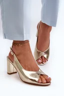 Sandały damskie - Sandały Eleganckie Damskie Obcas Słupek Złote Trasea 24SD98-6985 - Zazoo - miniaturka - grafika 1