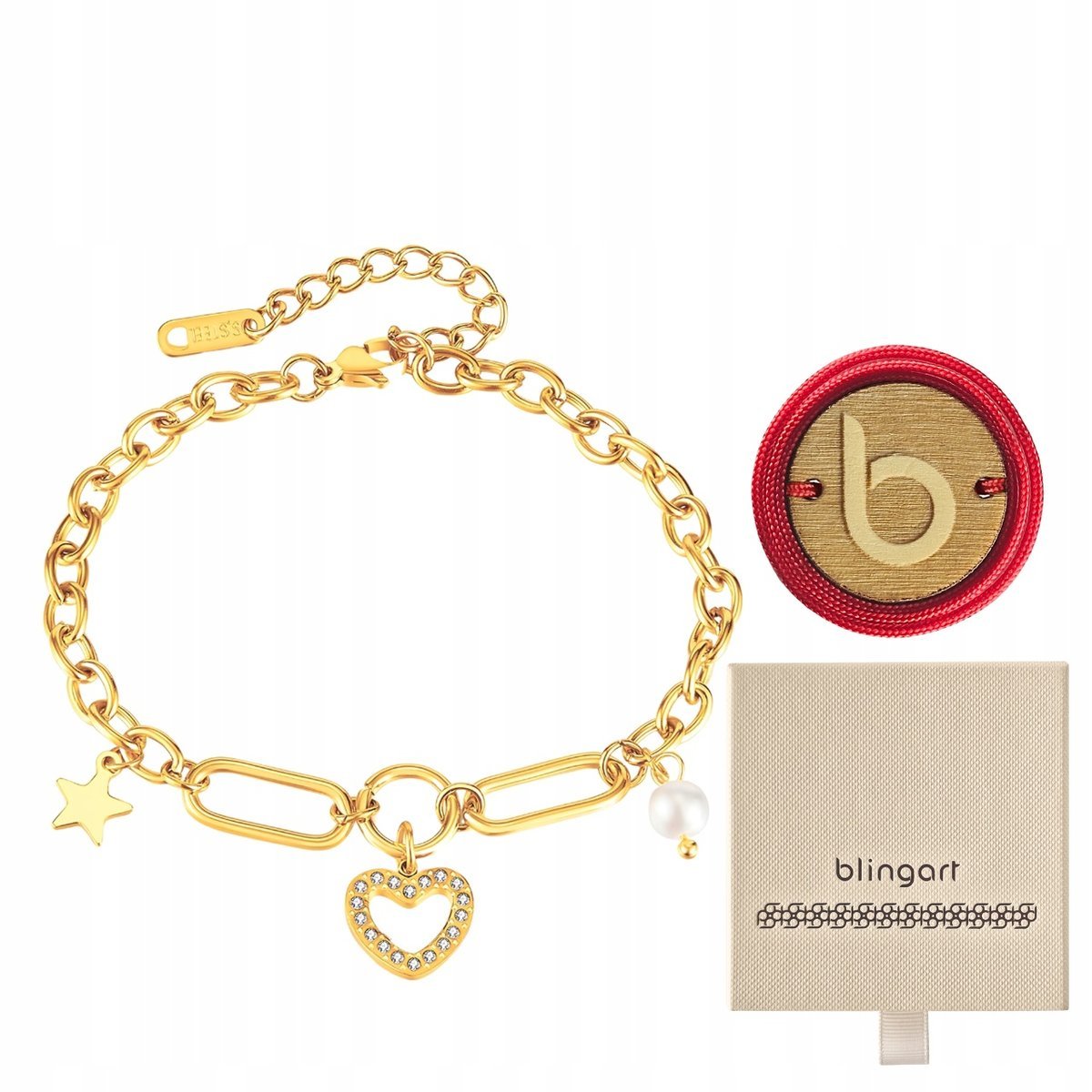 Bransoletka damska pozłacana stal chirurgiczna Serce regulowana BLINGART