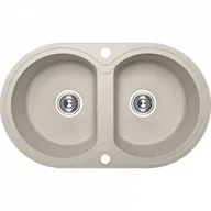 Zlewozmywaki - LAVEO SBD 420T DAFNE Zlewozmywak granitowy 2 komory bez ociekacza Wymiary: 470x780x190 mm Kolor: beż W zestawie z syfonem Space Saving i korkiem automatycznym - miniaturka - grafika 1