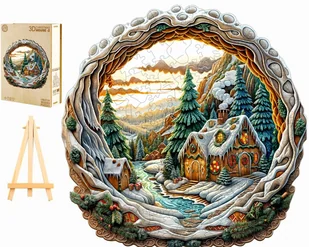 PUZZLE DREWNIANE DUŻE 280 ELEMENTÓW W DREWNIANYM PUDEŁKU ZIMOWY DOMEK 3D - Puzzle - miniaturka - grafika 1