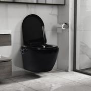 Miski WC - VidaXL Wisząca toaleta bez kołnierza, funkcja bidetu, ceramika, czarna - miniaturka - grafika 1