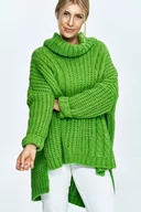 Swetry damskie - Luźny sweter jak ponczo z golfem zielony z wełną - PeeKaBoo - miniaturka - grafika 1