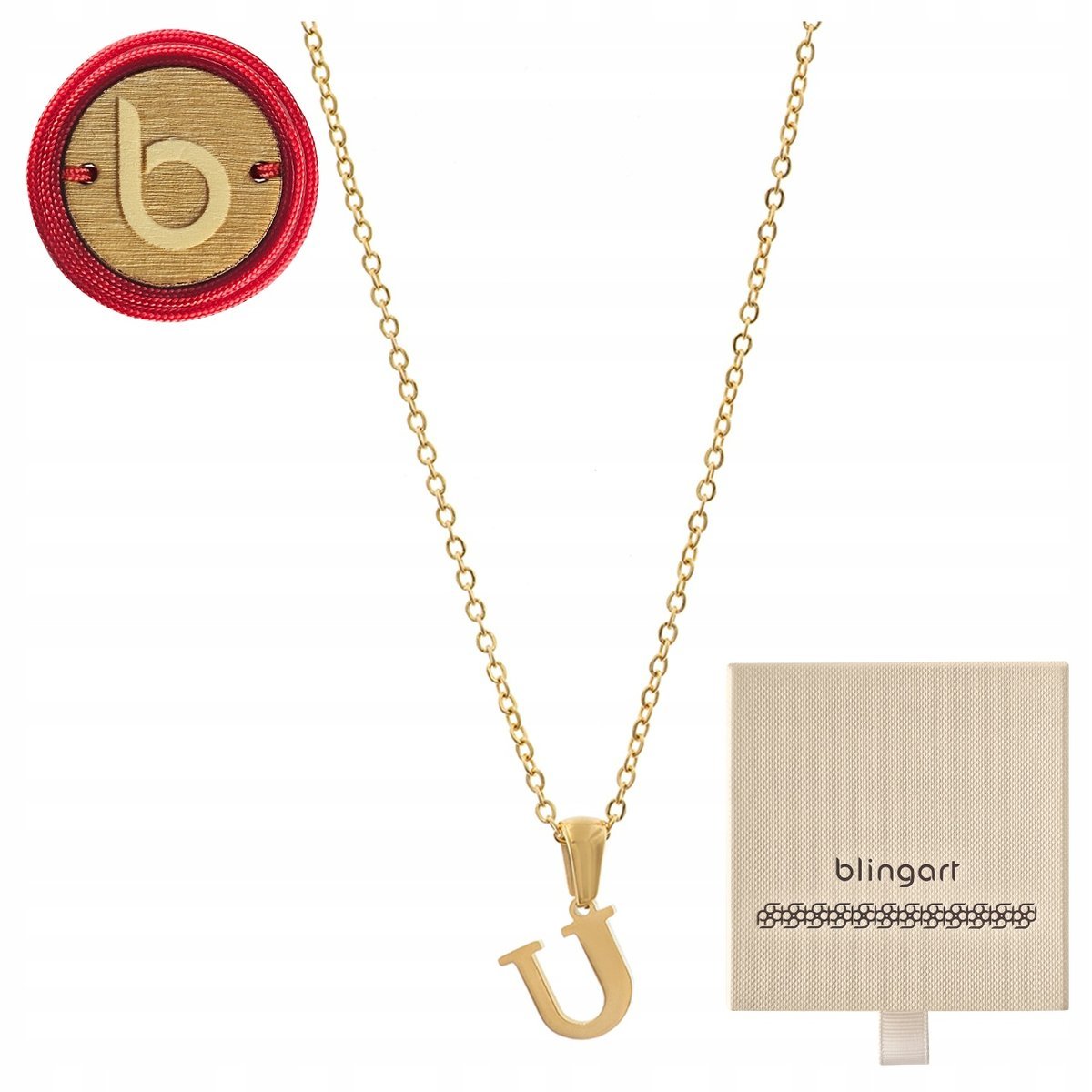 Naszyjnik DAMSKI celebrytka pozłacana LITERKA U alfabet STAL 316L BLINGART