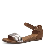 Moda i Uroda OUTLET - Tamaris Damskie sandały płaskie 1-28110-42, Cognac Comb, 37 eu - miniaturka - grafika 1