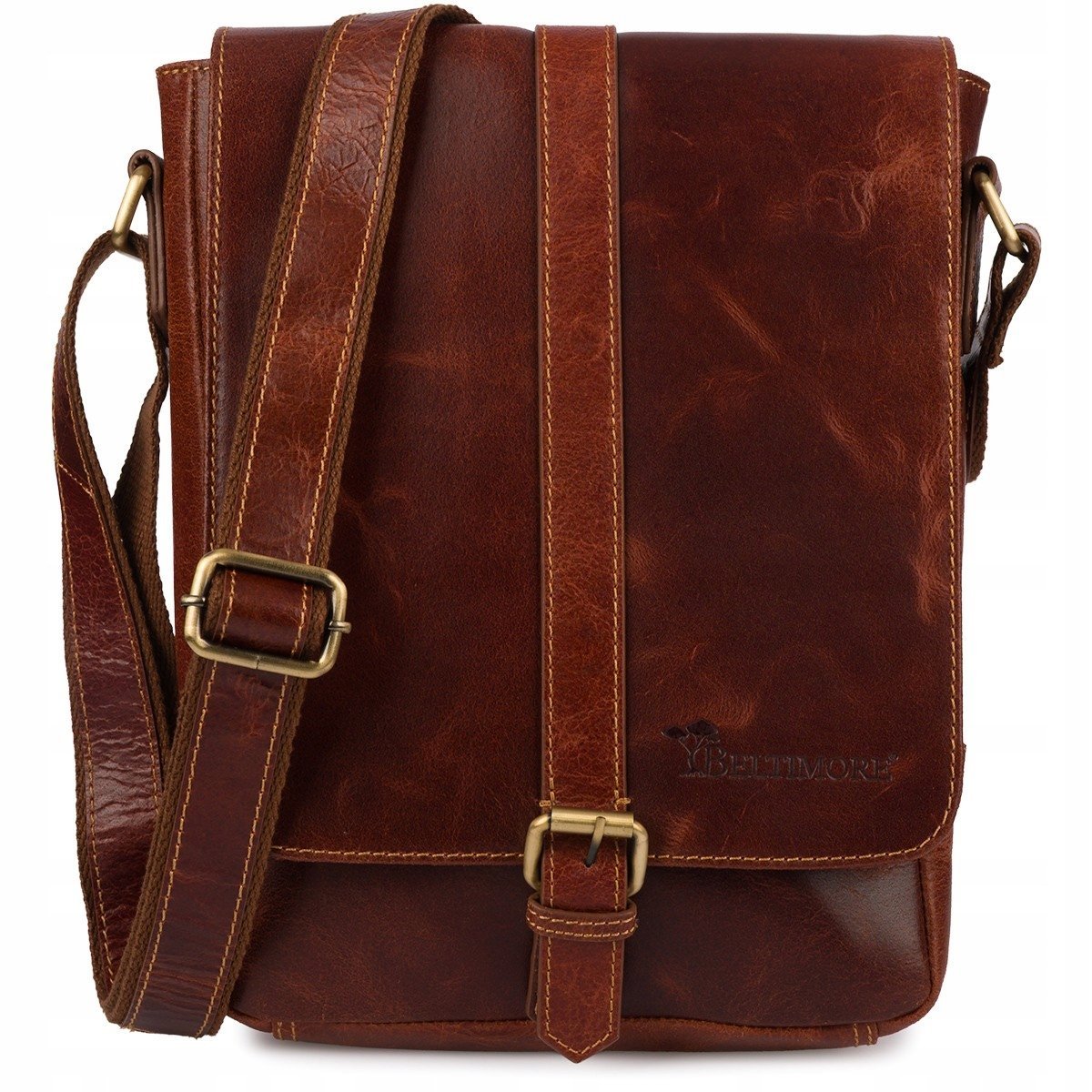 Torba męska skórzana na ramię zgrabna A4 elegancka Beltimore brązowa N23