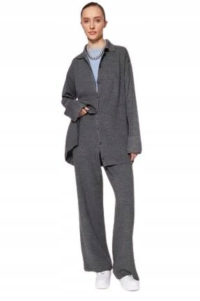 TRENDYOL SZARY KOMPLET DZIANINOWY Z DŁUGIM ŻAKIETEM I SPODNIAMI 36 5AA