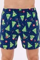 Majtki męskie - Szorty świąteczne z choinkami Comfort 166 niebieskie XL - miniaturka - grafika 1