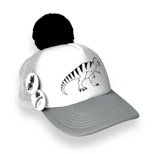 Szara czapka z daszkiem Pom Pom Cap T-rex - Czapki dla dzieci - miniaturka - grafika 1