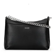 Torebki damskie - Damska torebka na ramię z ekoskóry czarno - srebrna - miniaturka - grafika 1