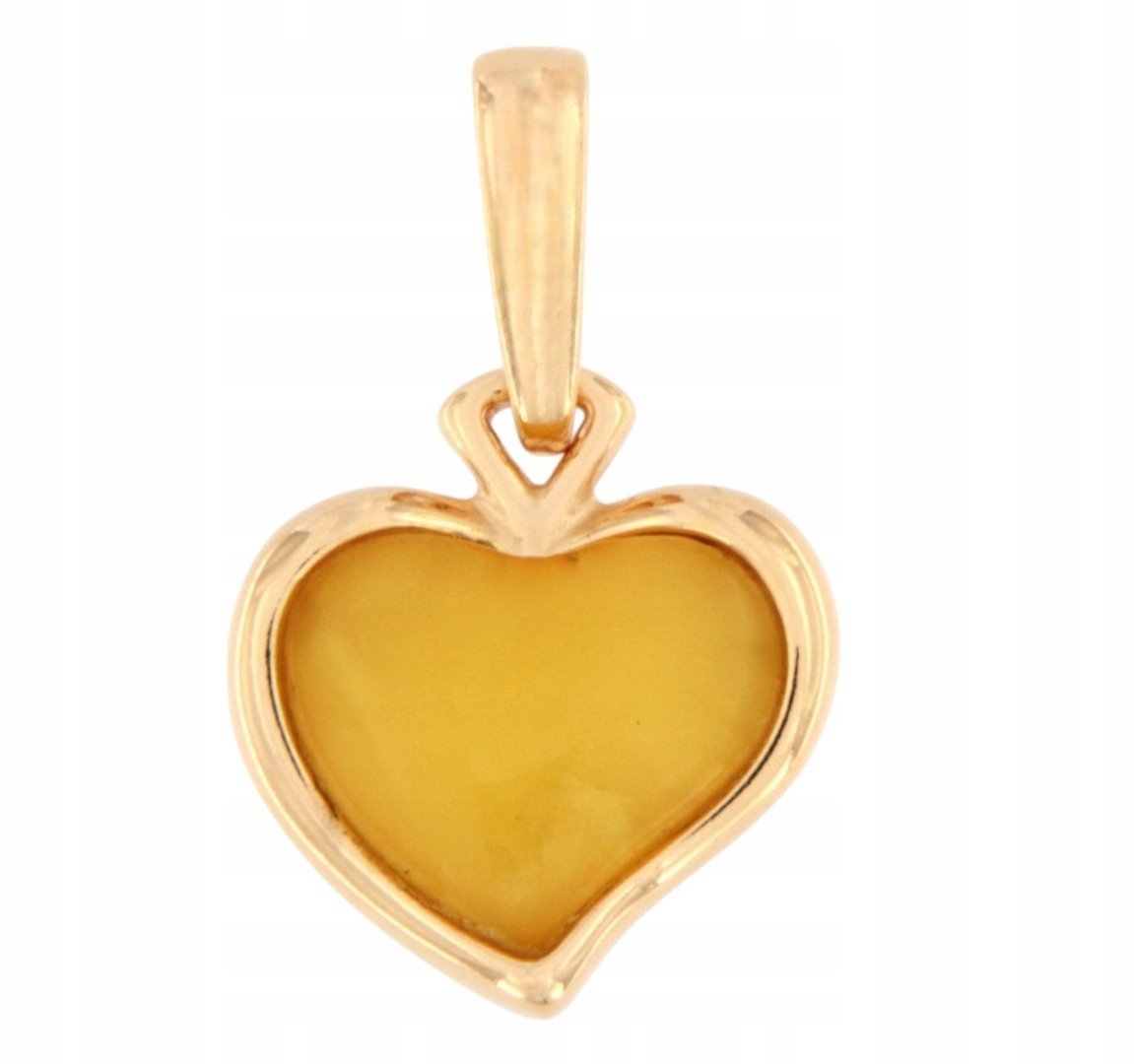 Bursztynowe serce wisiorek pozłacany - prezent na dzien kobiet