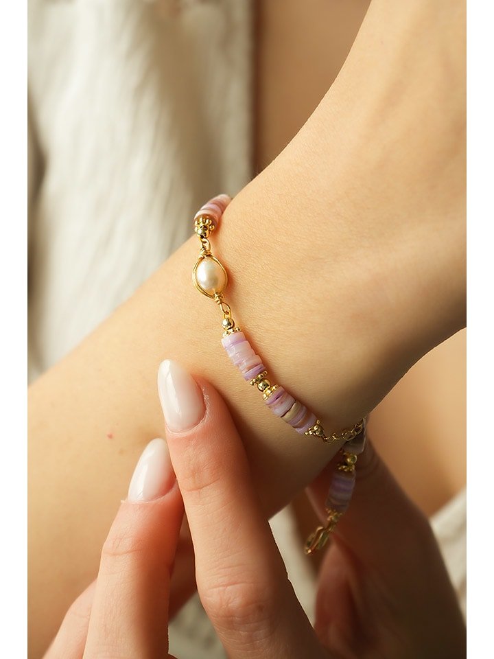 Pierres delicates Bransoletka w kolorze białym z perłami i ametystami