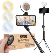 Selfie stick - Lampa LED pierścieniowa + statyw kijek teleskopowy do selfie stick pilot - miniaturka - grafika 1