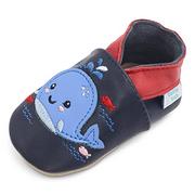Buty dla dziewczynek - Dotty Fish miękkie skórzane buty dziecięce Buty do pełzania, buty dziecięce, buty dziecięce. Z motywami zwierzęcymi. 0-6 miesięcy do 4-5 lat., Granatowy wieloryb, 12-18 miesięcy - miniaturka - grafika 1