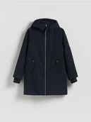 Kurtki damskie - Reserved - Długa kurtka z kapturem - granatowy - miniaturka - grafika 1