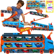 Zabawki konstrukcyjne - HOT WHEELS ZESTAW TORY WYŚCIGOWE + 3 AUTKA - WYŚCIGOWY TRANSPORTER AUTEK 2w1 + EBOOK - miniaturka - grafika 1