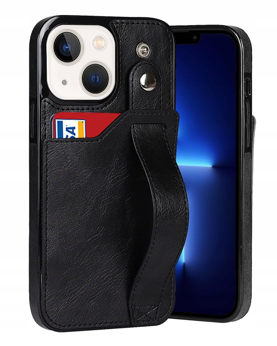 SKÓRZANE ETUI POKROWIEC NA TELEFON IPHONE 14 PRO BIZNESOWE UCHWYT NA RĘKĘ