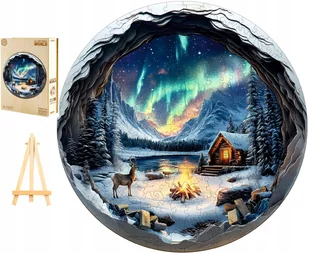 PUZZLE DREWNIANE DUŻE 300 ELEMENTÓW W DREWNIANYM PUDEŁKU ZORZA POLARNA 3D - Puzzle - miniaturka - grafika 1