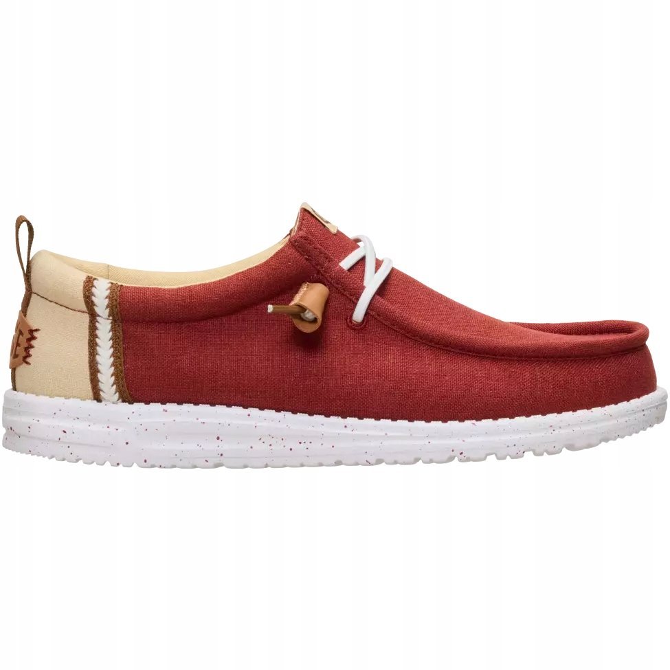 Buty Męskie Hey Dude Wally Summer Linen Mokasyny Na Lato Wsuwane Czerwone