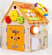 Zabawki interaktywne dla dzieci - Wielofunkcyjny Interaktywny Drewniany Domek - miniaturka - grafika 1