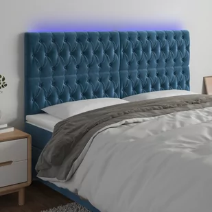 vidaXL Zagłówek do łóżka z LED, ciemnoniebieski, 200x7x118/128 cm - Inne meble do sypialni - miniaturka - grafika 1