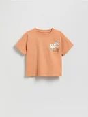 Bluzki dla niemowląt - Reserved - Bawełniany t-shirt z nadrukiem - brzoskwiniowy - miniaturka - grafika 1