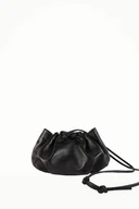 Torebki damskie - Mini worek Retro czarna skóra kozia połysk, czarne rączki - miniaturka - grafika 1