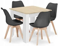 Stoły z krzesłami - Kwadratowy stół biały + dąb sonoma z czarnymi krzesłami 4 szt H1-W96 - miniaturka - grafika 1