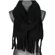 Apaszki i szaliki damskie - Szalik damski zimowy szal ciepły dred z frędzlami na prezent CZARNY - miniaturka - grafika 1