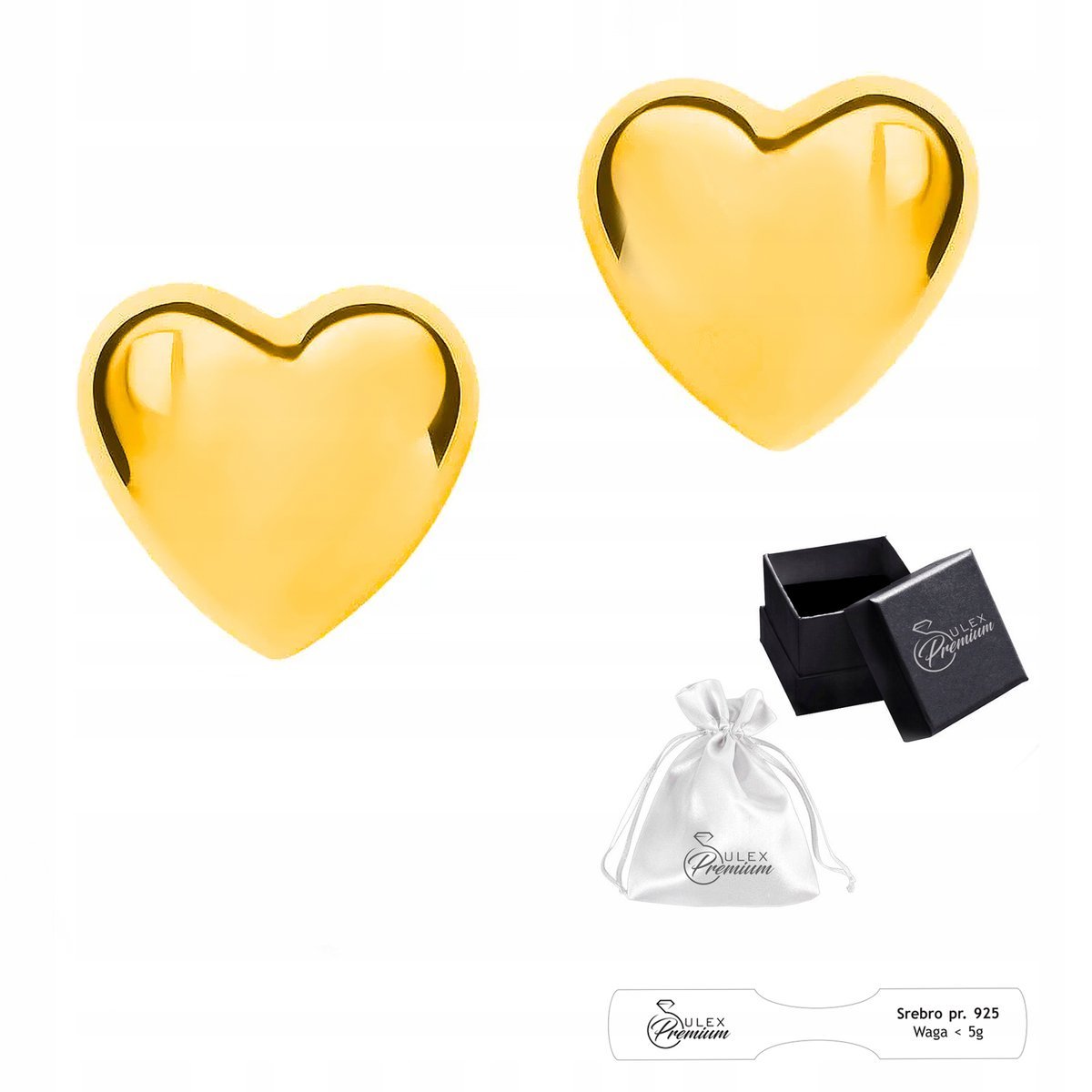 Kolczyki srebro pr 925 Eleganckie Złote Kolczyki Serca na Sztyfcie dla Niej