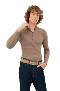 Bluzy męskie - Trendyol Męska bluza ze stójką, gładka, wąska bluza, kolor norek, M, Kolor norek, M - grafika 1