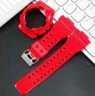 Akcesoria do smartwatchy - 2W1 opaska pasek + etui BEZEL do Casio G-SHOCK GA-100 GA-110 GD-100 G-8900 czerwona glossy (czarny napis; srebrna klamra) - miniaturka - grafika 1