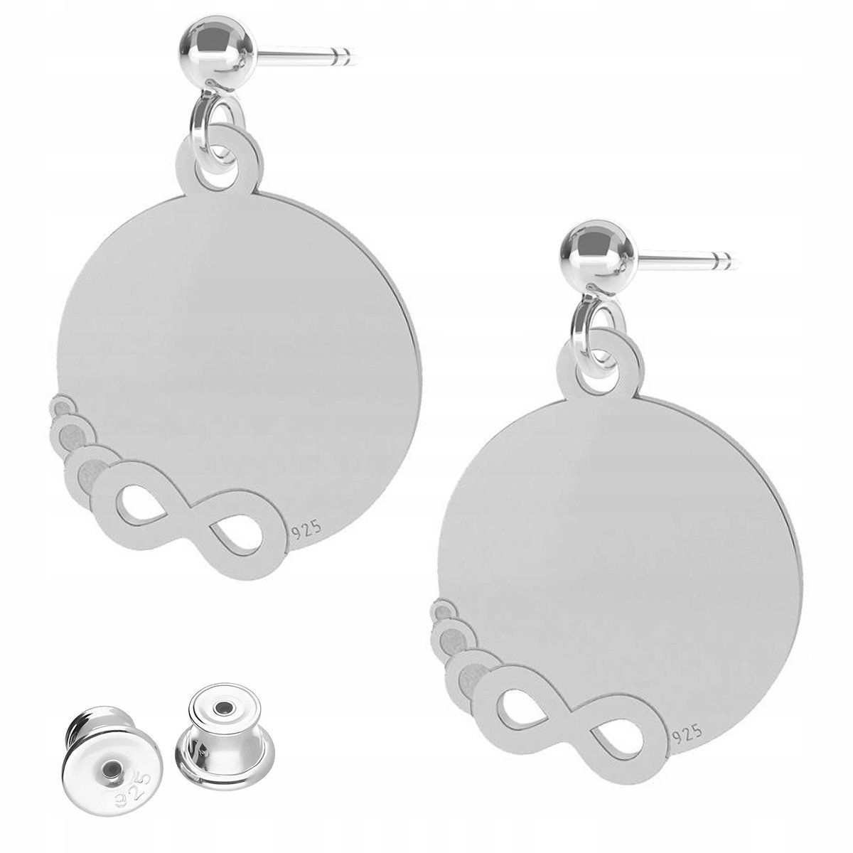 Kolczyki Srebrne Okrągłe Blaszki Znaki Nieskończoności SREBRO 925
