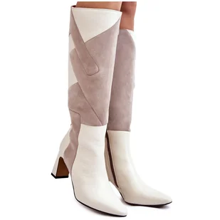 Damskie Skórzane Kozaki Do Kolan Maciejka 05784-22 Jasnobeżowe beżowy - Kozaki damskie - miniaturka - grafika 1