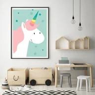 Wyposażenie pokoiku dziecięcego - Plakat dla dzieci miętowy jednorożec - miniaturka - grafika 1