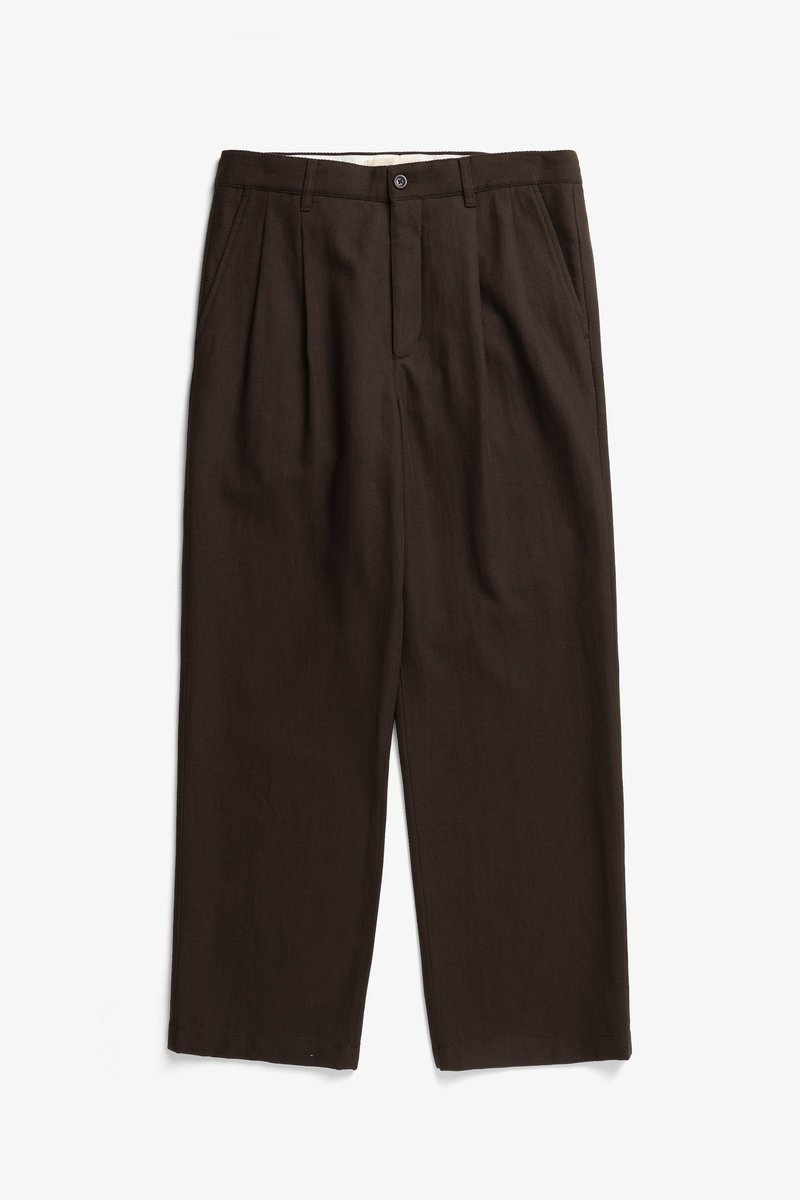 Hestur Relaxed bawełna len Twill Pleated Trousers