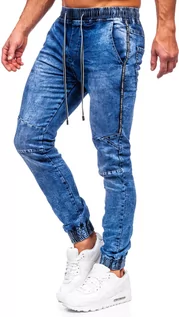 Spodnie męskie - Granatowe joggery spodnie jeansowe męskie Denley TF127 - grafika 1