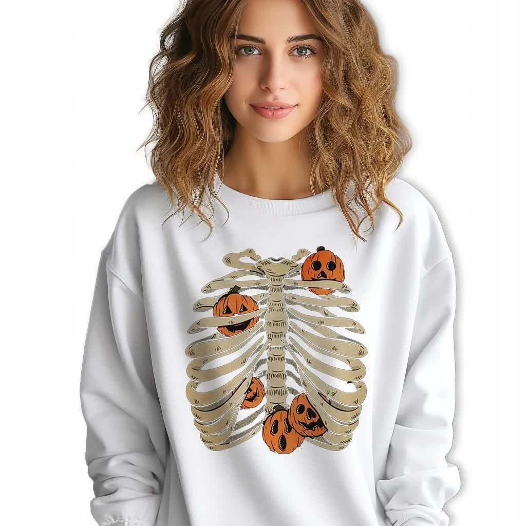 Damska Bluza Biała Dresowa PUMPIN SKELETON Dla Jesieniary Wzory Rozmiar M