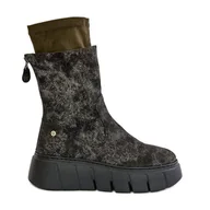 Botki damskie - Skórzane Botki Damskie Na Masywnej Platformie Maciejka 06766-09 Khaki zielone - miniaturka - grafika 1