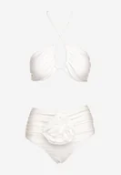 Stroje kąpielowe - Białe Bikini 2-Częściowe Stanik Wiązany na Szyi Figi z Podwyższonym Stanem Tegelia - miniaturka - grafika 1