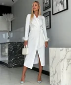 Sukienki - Elegancka Sukienka Marina Pióra Wesele Party Koktajlowa Wiązana Biała XL - miniaturka - grafika 1