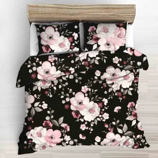 Pościel Bawełniana 160x200 Wielkie Kwiaty Różowe Na Czarnym - Pościel - miniaturka - grafika 1