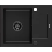Zlewozmywaki - Mexen Enzo zlewozmywak granitowy 1-komorowy z ociekaczem 576 x 465 mm, czarny, syfon czarny - miniaturka - grafika 1
