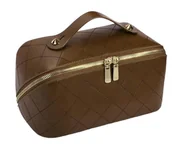 Kosmetyczki, organizery i kuferki - Kosmetyczka skórzana PU dla kobiet, przenośny Organizer do użytku w podróży z przegródkami - miniaturka - grafika 1