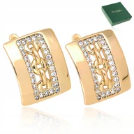 Kolczyki - ZŁOTE KOLCZYKI STAL CHIRURGICZNA ANGIELSKIE KRYSZTAŁKI CYRKONII PREZENT - miniaturka - grafika 1